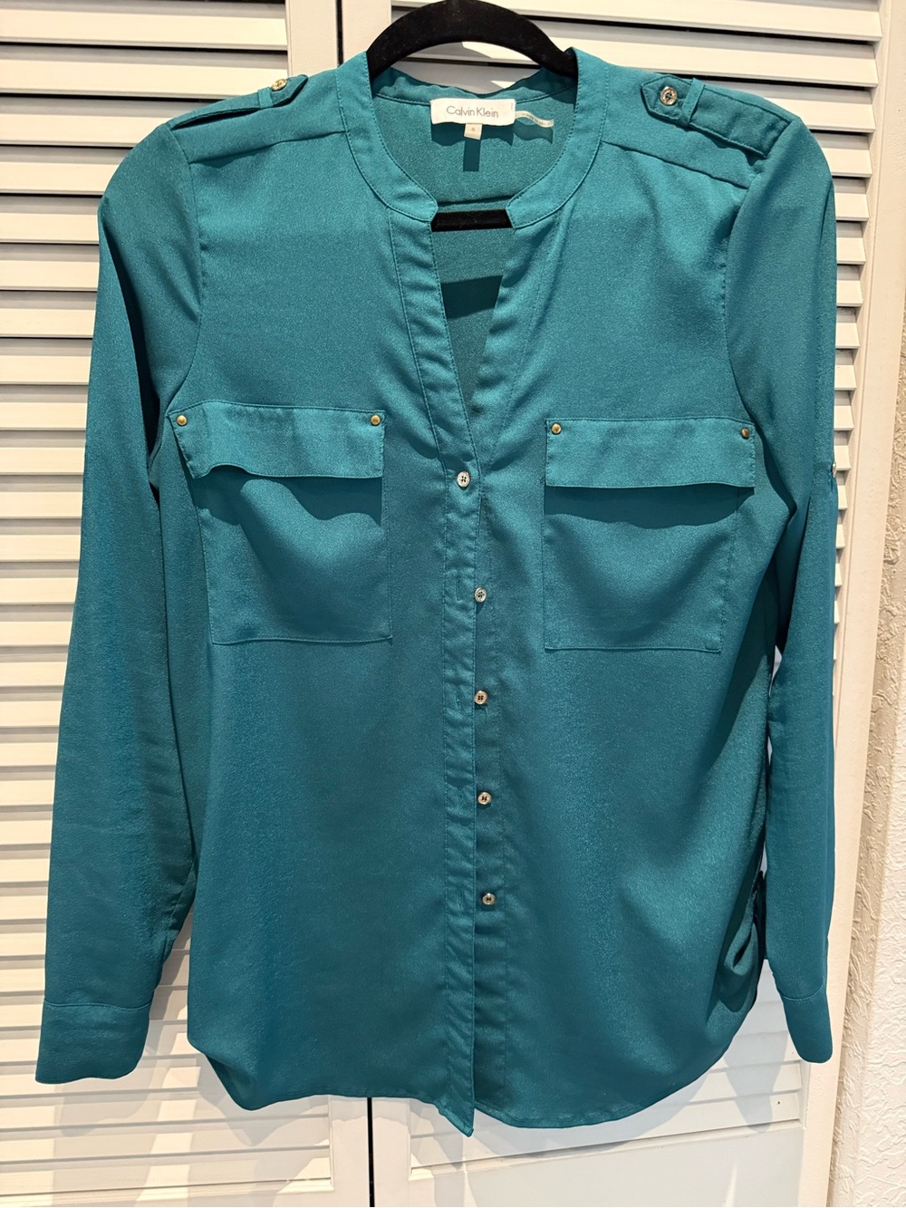 Calvin Klein Teal Button-Front Blouse